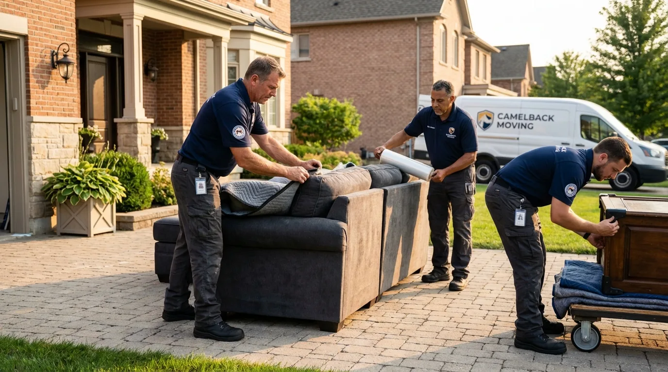 Large estate moving crew wrapping furniture in Chagrin Falls, OH