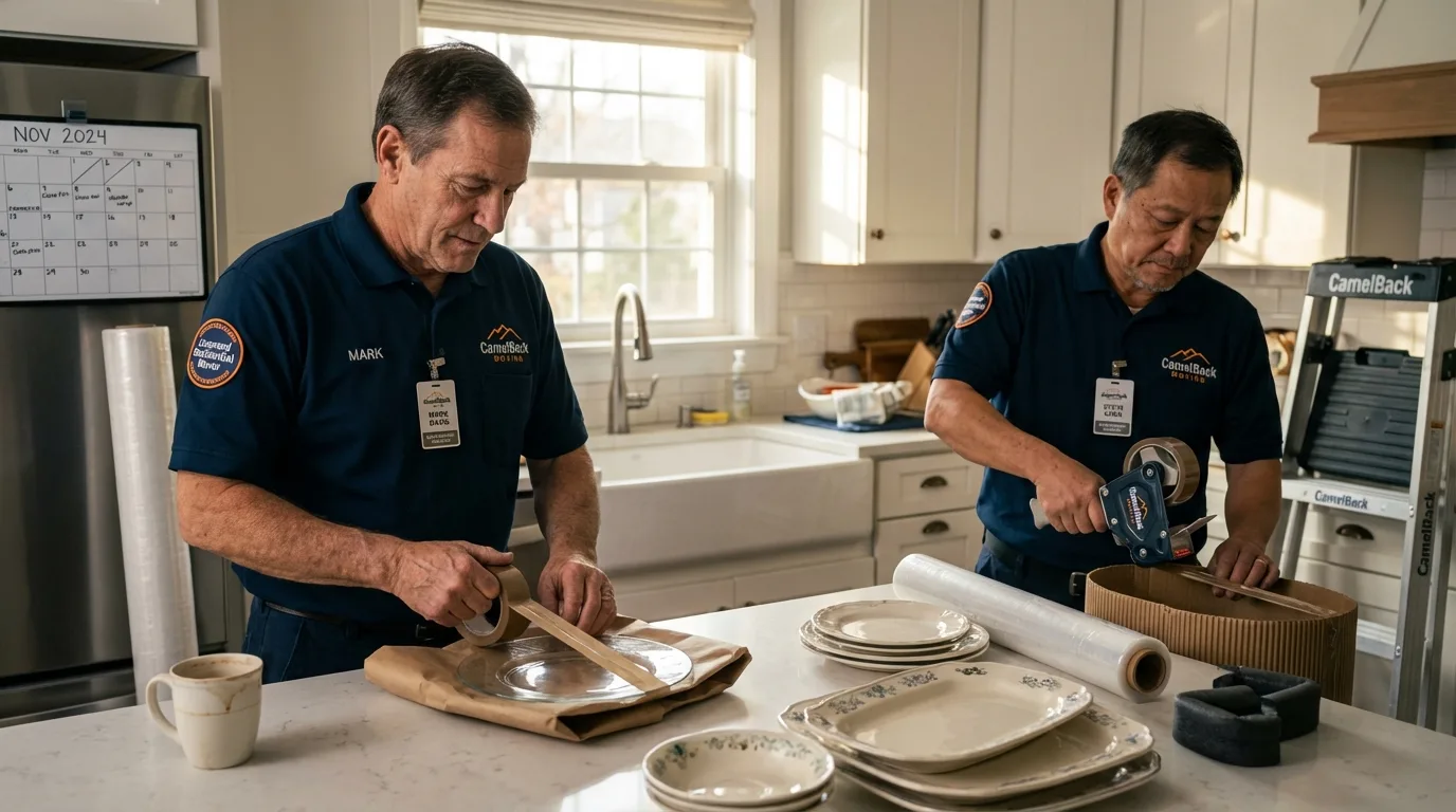 Professional crew packing kitchen dishware in Chagrin Falls, OH